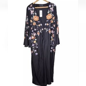 ASOS Design Button Up Flared Sleeve Embroidered Jumpsuit in Black Size 16